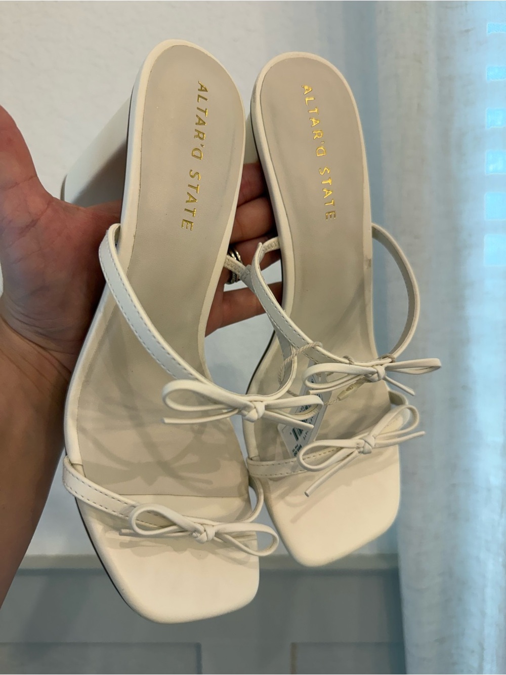 Altar'd State White Bow-Strap Square Toe Block Heels